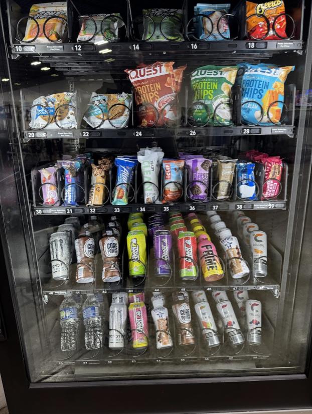 Tabb & Grab vending machine stocked with protein snacks, protein drinks and water